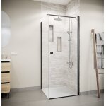 Porte de douche pivotante 70x180cm et retour 90cm - verre 8mm anticalcaire - profil noir Porte de douche pivotante 70x180cm et retour 90cm - verre 8mm anticalcaire - profil noir