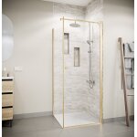Porte de douche pivotante 80x180cm et retour 80cm - verre 8mm anticalcaire - profil or brosse Porte de douche pivotante 80x180cm et retour 80cm - verre 8mm anticalcaire - profil or brosse