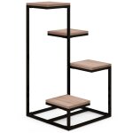 Porte - plantes style industriel 4 etagres - dim. 40l x 40l x 75h cm - acier noir bois sapin verni