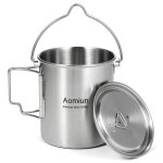Pot en acier inoxydable de 750ml, tasse a eau portable avec couvercle et poign�e pliable, camping en ...