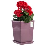 Pot c�ramique 17x24 cm emaill� + soucoupe roses int�rieur haut bo�tier