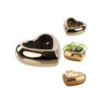 Pot en cramique dor en forme de c?ur, 18 cm, emaill, dcoration de nol