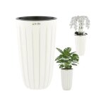 Pot de fleurs cache - pot bac a fleurs avec insert, couleur blanc, rond Ø 29 cm, h 50 cm, belles rainures ...