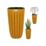 Pot de fleurs cache - pot bac a fleurs avec insert, couleur jaune rond Ø 29 cm, h 50 cm belles rainures ...