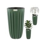 Pot de fleurs cache - pot bac a fleurs avec insert, couleur verte, rond Ø 29 cm, h 50 cm, belles rainures ...