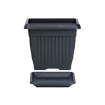 Pot de fleurs carr� 13, 8 l cache pot jardini�re en plastique anthracite 30x30x25 cm pot avec soucoupe ...