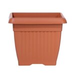 Pot de fleurs carr� 13, 8 l cache pot jardini�re en plastique marron 30x30x25 cm usage interieur exterieur ...
