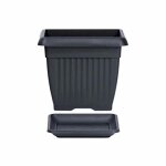 Pot de fleurs carr� 42 l cache pot jardini�re en plastique anthracite 45x45x35 cm pot avec soucoupe
