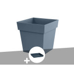 Pot de fleur carr� toscane 39 x h. 39 cm + soucoupe - bleu jean - eda