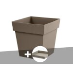 Pot de fleur carr� toscane 39 x h. 39 cm taupe + soucoupe - eda