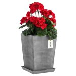 Jardini�re - botle - 29, 5x34 cm - c�ramique - gris - carr� avec soucoupe