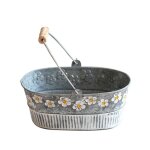 Pot de fleurs en fer r�tro avec poign�e en corde de jute, support de jardini�re de petite plante, baignoire ...