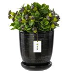 Pot de fleur noir argent avec soucoupe rond dimensions 290 mm x 300 mm surface brillant c�ramique glamour ...