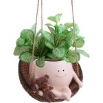 Pot de fleurs en rsine  suspendre avec trou de drainage respirant et motif petit ours, pot de fleurs ...