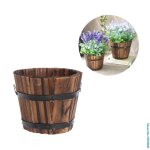 Pots de fleurs ronds en bois rtro, baril de jardinire, dcoration extrieure de jardin de maison