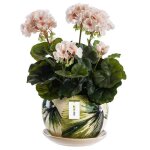 Pot de fleurs - botle - Ø14 cm - c�ramique - cr�me et vert - motif feuilles