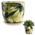 Cache - pot en c�ramique - botle - Ø16. 5 cm h16. 5 cm - motif feuilles - durable - el�gant