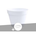 Pot de fleur rond toscane ø 60 x h. 47 cm blanc + soucoupe - eda Pot de fleur rond toscane ø 60 x h. 47 cm blanc + soucoupe - eda