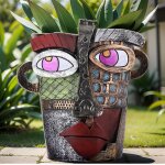 Pots de fleurs uniques à grand visage de 18, 5 cm de haut, pots de fleurs colorés avec drainage, graffiti ... Pots de fleurs uniques à grand visage de 18, 5 cm de haut, pots de fleurs colorés avec drainage, graffiti ...