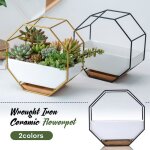 Pot de jardini��re en c��ramique blanche, support en fer m��tallique cr��atif, g��om��trique simple, ...