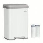 Poubelle de cuisine, 50 l, poubelle  pdale en mtal avec couvercle, grande et haute, blanc et gris ...