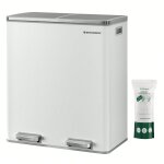 Poubelle de tri, 2 x 30l, avec 15 sacs poubelles, 2 seaux en plastique, blanc et argent