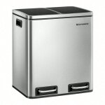 Poubelle tri slectif 2 bacs, 2 x 15l, avec seaux intrieurs et poignes, argent et noir