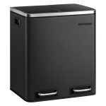 Poubelle tri slectif 2 bacs, 2 x 15l, avec seaux intrieurs et poignes, fermeture lente, noir