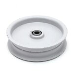 Poulie gorge plate acier sur roulement. Ø 102 mm. diamètre rebord 115 mm - produit neuf Poulie gorge plate acier sur roulement. Ø 102 mm. diamètre rebord 115 mm - produit neuf