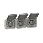 Prise de courant 3x2p + t horizontale plexo composable gris (069564l)