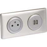 Prise de courant affleurante 2p + t - double usb legrand - c�liane - aluminum