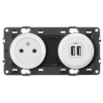 Prise de courant avec terre legrand c�liane surface et double chargeur usb blanc