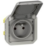 Prise de courant avec volet plexo composable - gris (070042)