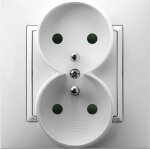 Prise double encastr�e - ospel - gp - 2uzp / 00 - blanc - mise a la terre - volets de protection
