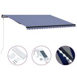 Prolenta premium - auvent r�tractable capteur de vent led 500x300 cm bleu et blanc