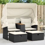 Prolenta premium - canap� de jardin 2 places avec auvent et tabourets noir rotin
