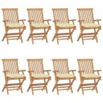 Prolenta premium - chaises de jardin et coussins blanc cr�me lot de 8 teck massif