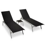 Prolenta premium - chaises longues lot de 2 avec table acier et textil�ne noir