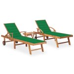 Prolenta premium - chaises longues lot de 2 avec table et coussin bois teck solide