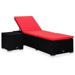 Prolenta premium - chaise longue avec coussin et table a th� r�sine tress�e rouge
