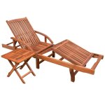 Prolenta premium - chaise longue avec table bois d'acacia solide