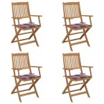 Prolenta premium - chaises pliables de jardin lot de 4 avec coussins bois d'acacia