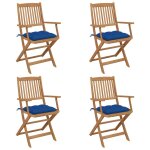 Prolenta premium - chaises pliables de jardin lot de 4 avec coussins bois d'acacia