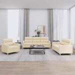 Prolenta premium - ensemble de canaps 3 pcs avec coussins crme tissu