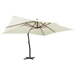 Prolenta premium - parasol de jardin en porte - a - faux avec m�t en bois blanc sable