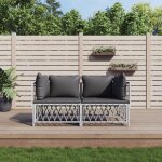 Prolenta premium - salon de jardin avec coussins 2 pcs blanc acier