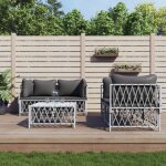 Prolenta premium - salon de jardin avec coussins 5 pcs blanc acier