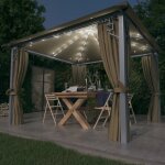 Prolenta premium - tonnelle avec rideau et lumi�res led 3x3 m taupe aluminium