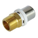 Raccord droit mâle à sertir pour tube multicouche Ø20 - m15 / 21 Raccord droit mâle à sertir pour tube multicouche Ø20 - m15 / 21