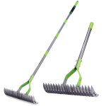 Rateau a chaume workpro 38 cm, rateau robuste pour pelouse, rateau a 19 dents avec manche telescopique ...